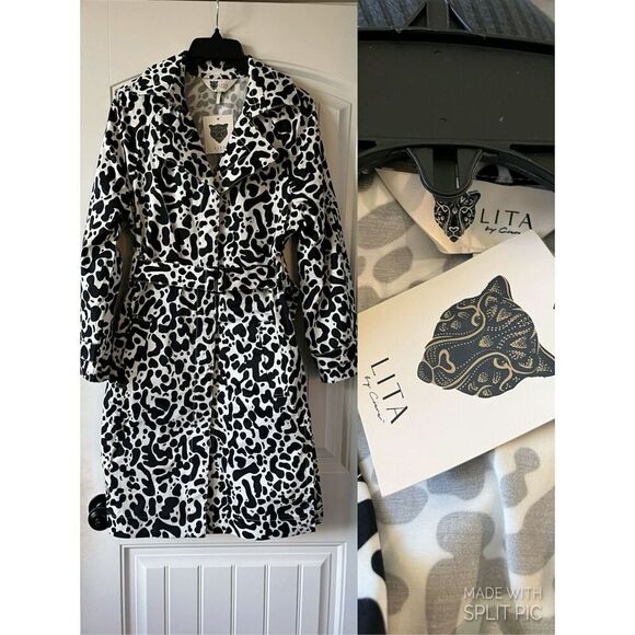 LITA by Ciara Black and White Animal Print Trench Coat small